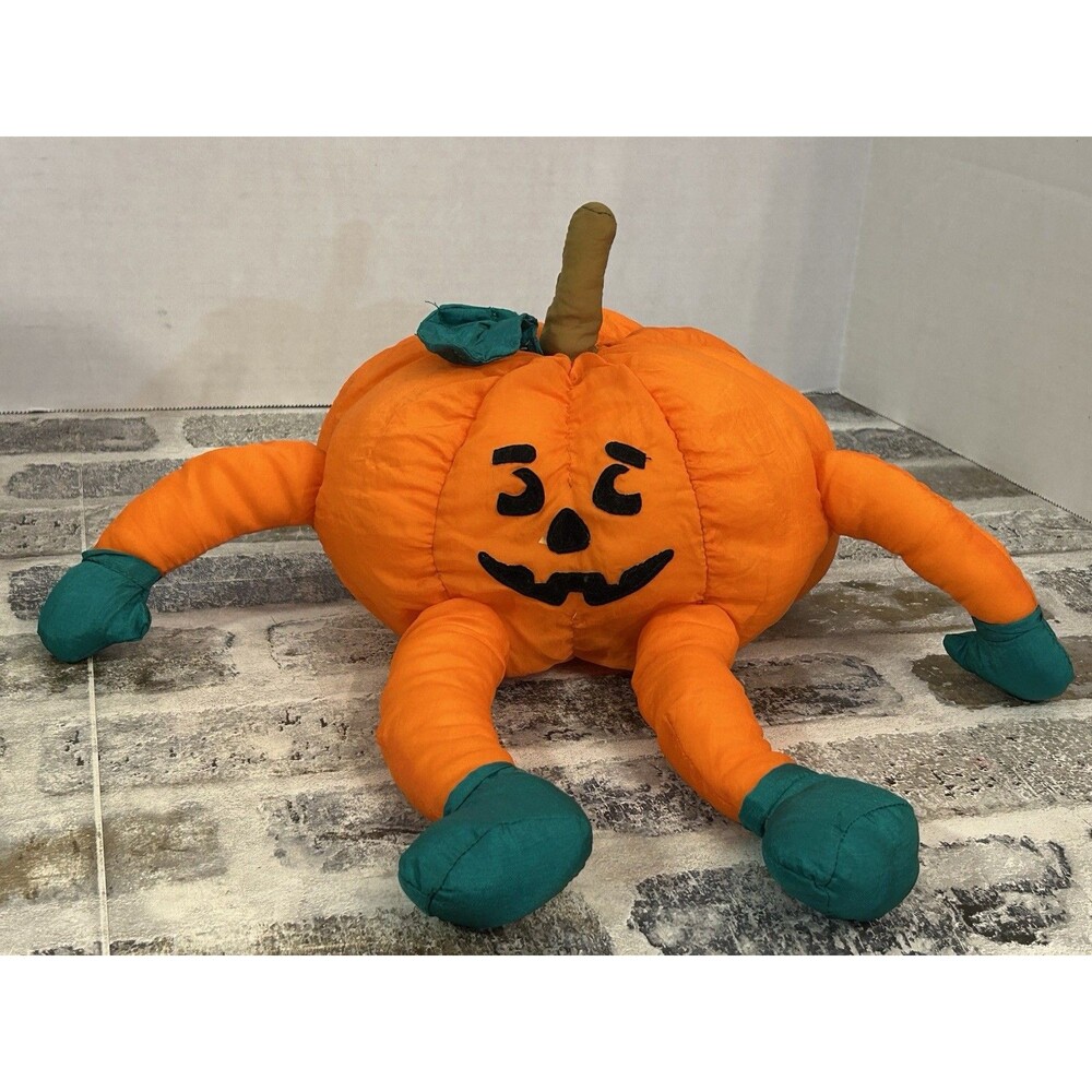 Vintage Toy-O-Rama Pumpkin Parachute Nylon Stuffed Plush Shelf Sitter Halloween